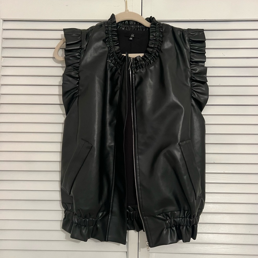 Faux leather ruffle trim vest